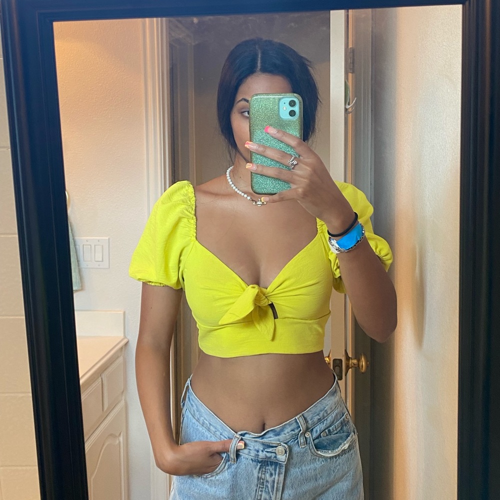 crop yellow tie top